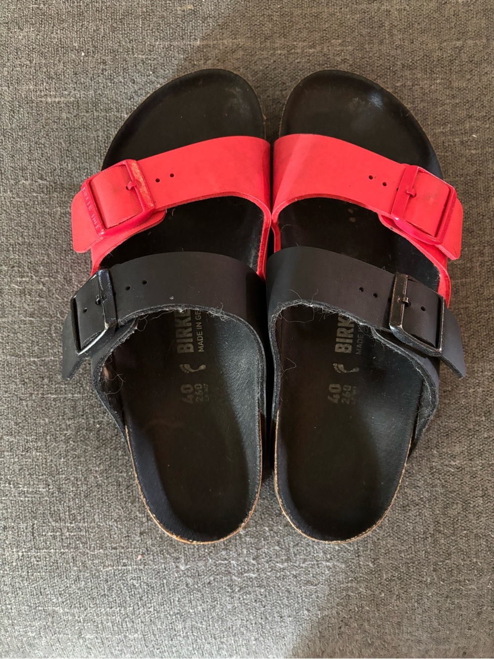 Birkenstock Two-Tone Buckle Slide Sandals - Red & Black